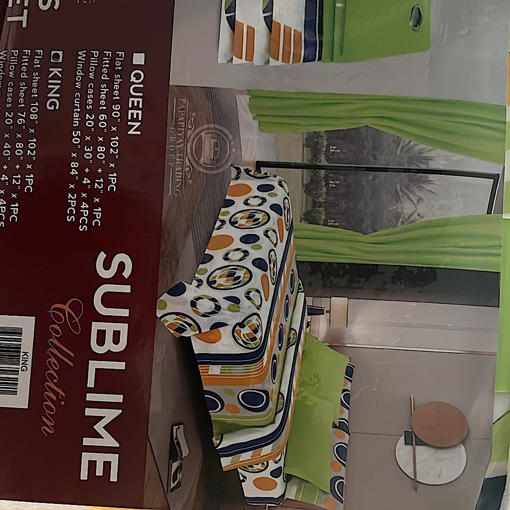 8pcs queen size bed sheet with matching curtains